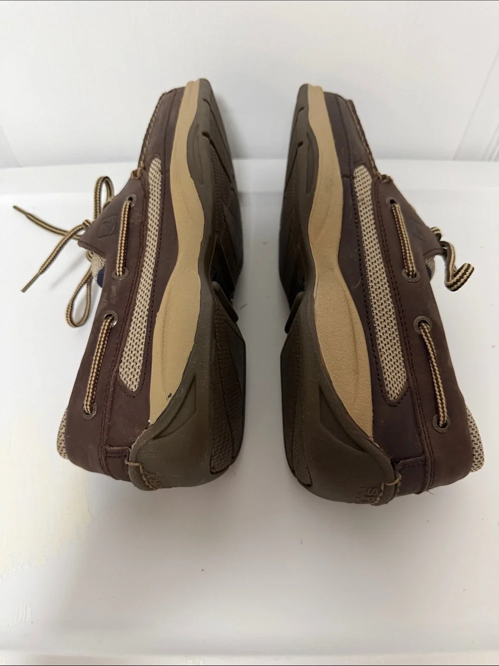 New Mens Sperry Lanyard 2 Eye Brown and Tan Leather Boat Shoes size 9